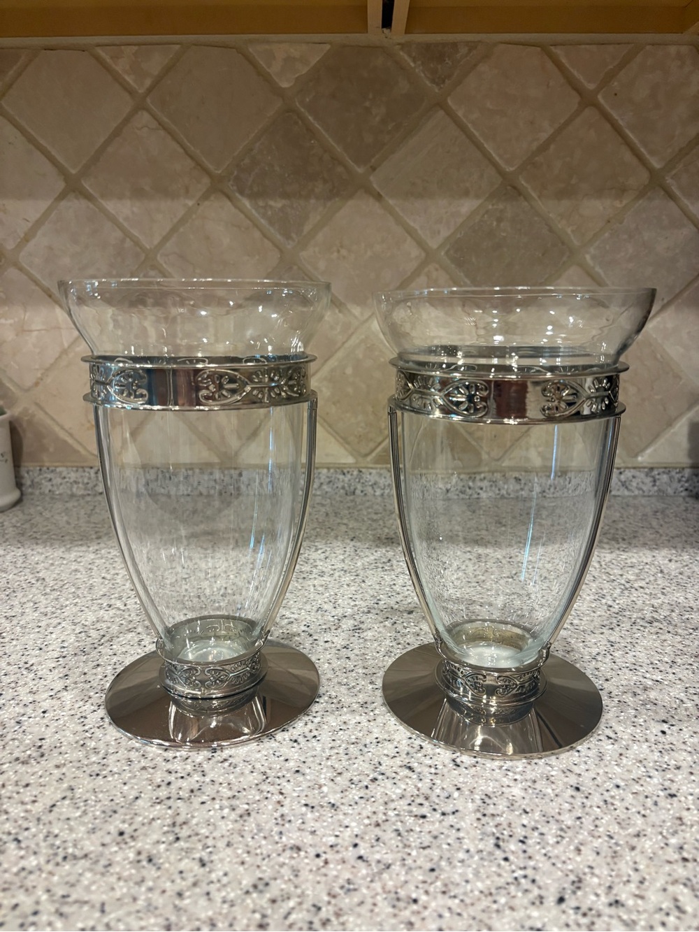Vintage FTD vase clear glass with silver-tone plated metal trim 1960’s